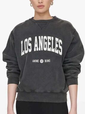 Anine Bing Charcoal Crewneck Sweatshirt with White 'Los Angeles' Print